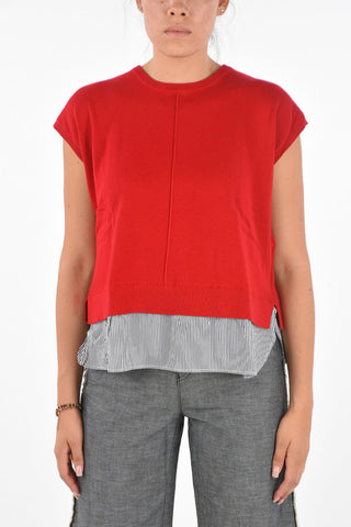 ARMANI EXCHANGE Sleeveless Asymmetrical Striped Hem Sweater