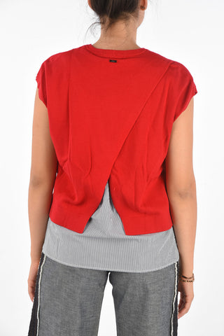 ARMANI EXCHANGE Sleeveless Asymmetrical Striped Hem Sweater