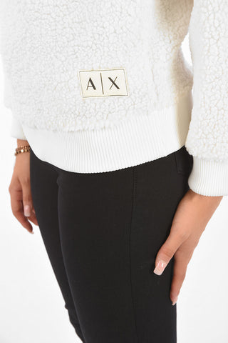 ARMANI EXCHANGE Faux Shearling Ribbed Trim Crew-Neck Sweatshirts