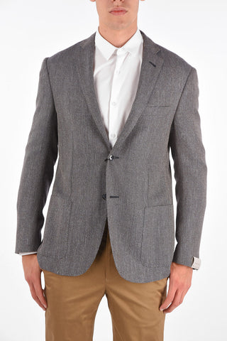 plain herringbone virgin wool and flax GATE 2-button blazer drop 7R