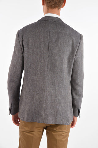 plain herringbone virgin wool and flax GATE 2-button blazer drop 7R