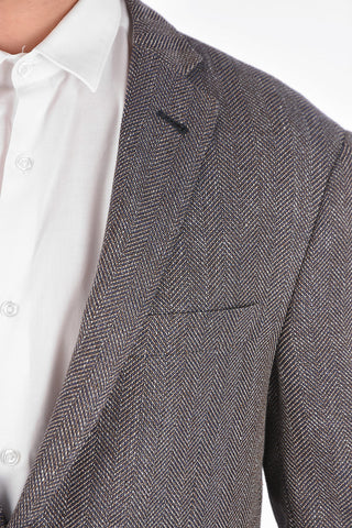 plain herringbone virgin wool and flax GATE 2-button blazer drop 7R