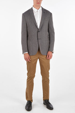 plain herringbone virgin wool and flax GATE 2-button blazer drop 7R