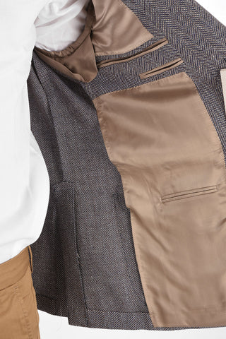 plain herringbone virgin wool and flax GATE 2-button blazer drop 7R
