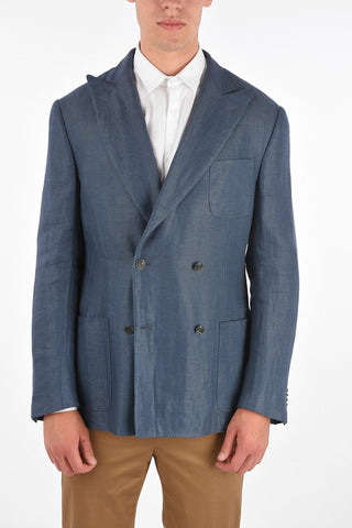 Silk and Linen Double-Breasted Jacket GATE with Vents and Peak Lapels