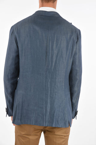 Silk and Linen Double-Breasted Jacket GATE with Vents and Peak Lapels