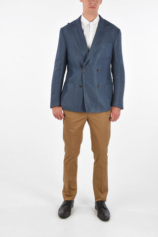 Silk and Linen Double-Breasted Jacket GATE with Vents and Peak Lapels