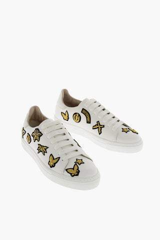 leather sneakers with military patch