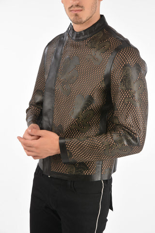EMPORIO ARMANI Leather Embroidered Jacket