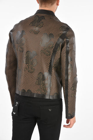 EMPORIO ARMANI Giubbotto in pelle ricamato