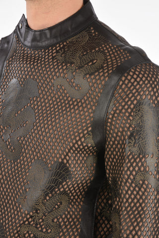 EMPORIO ARMANI Giubbotto in pelle ricamato
