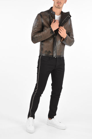 EMPORIO ARMANI Giubbotto in pelle ricamato