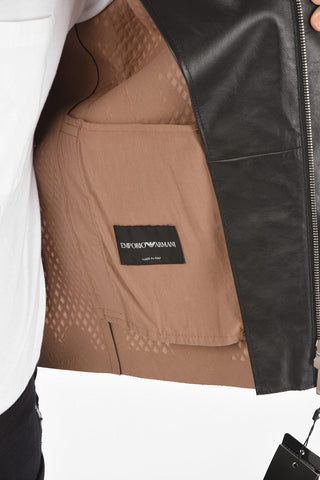 EMPORIO ARMANI Giubbotto in pelle ricamato