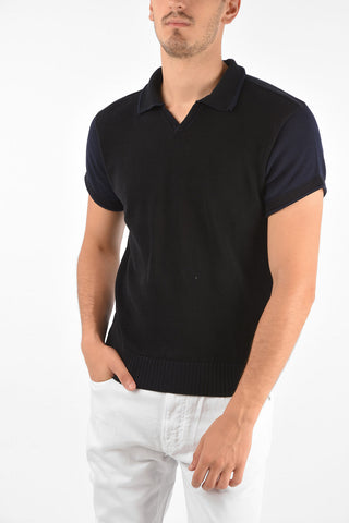 Short Sleeve Cotton Sweater with Polo Neck