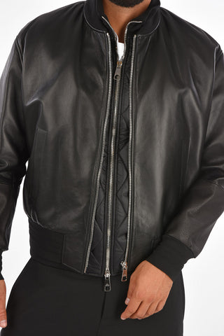 TRAVEL Soft Leather Bomber with Quilted Inner Vest