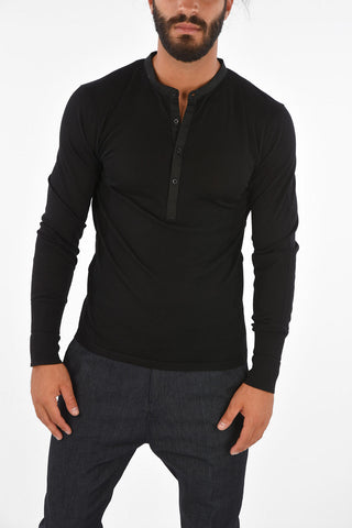 Wool and Silk Slim Fit Button Mock Sweater