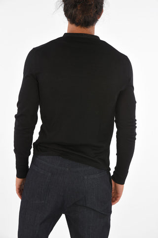 Wool and Silk Slim Fit Button Mock Sweater