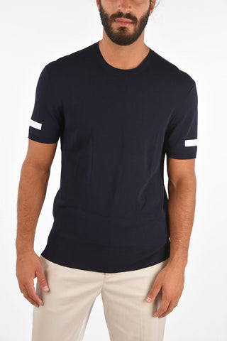 Contrasting Sleeve Band Knit T-Shirt