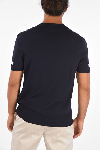 Contrasting Sleeve Band Knit T-Shirt