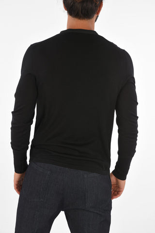 Wool and Silk Slim Fit Button Mock Sweater