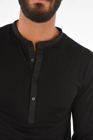 Wool and Silk Slim Fit Button Mock Sweater