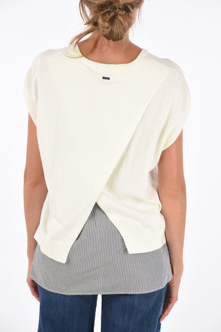 ARMANI EXCHANGE Sleeveless Asymmetrical Striped Hem Sweater