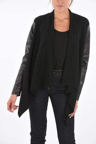 ARMANI EXCHANGE Faux Leather Sleeve Asymmetrical Cardigan