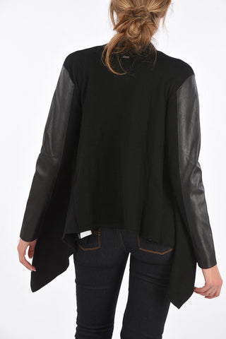 ARMANI EXCHANGE Faux Leather Sleeve Asymmetrical Cardigan