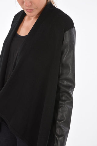 ARMANI EXCHANGE Faux Leather Sleeve Asymmetrical Cardigan