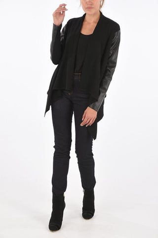 ARMANI EXCHANGE Faux Leather Sleeve Asymmetrical Cardigan