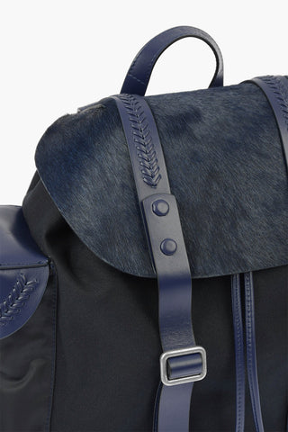 Leather and fabric backpack with ponyskin detail