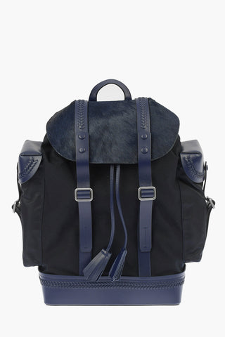 Leather and fabric backpack with ponyskin detail