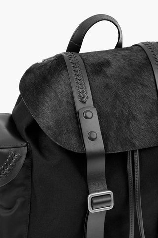 Zaino in pelle e tessuto con dettaglio in cavallino