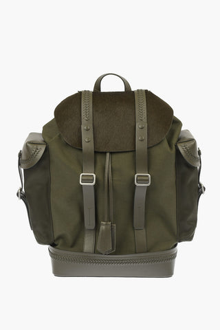 Leather and fabric backpack with ponyskin detail