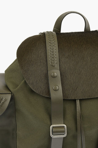 Leather and fabric backpack with ponyskin detail