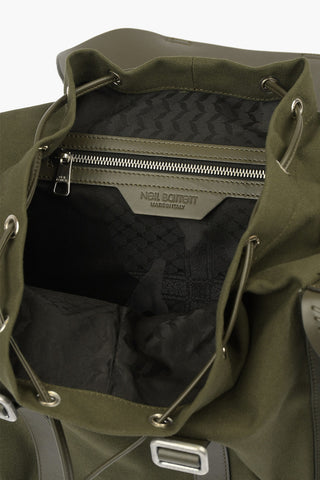 Leather and fabric backpack with ponyskin detail