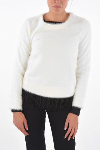 ARMANI EXCHANGE Ostrich Feather Removable Crew-Neck Sweater