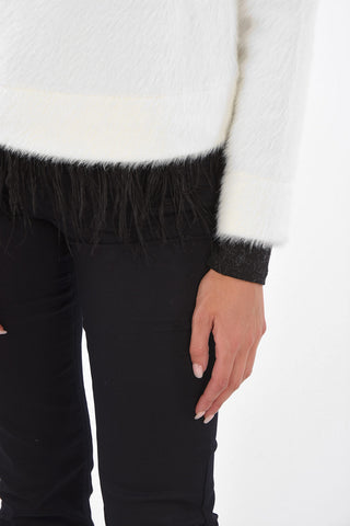ARMANI EXCHANGE Ostrich Feather Removable Crew-Neck Sweater
