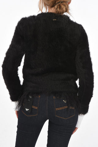 ARMANI EXCHANGE  Ostrich Feather Removable Crew-Neck Sweater