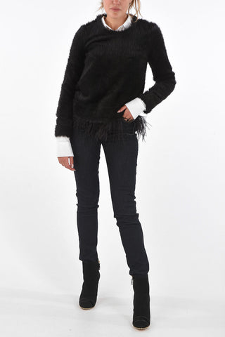 ARMANI EXCHANGE  Ostrich Feather Removable Crew-Neck Sweater