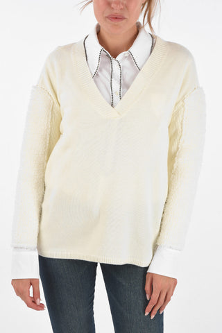 ARMANI EXCHANGE Faux Shearling Details V-Neck Sweater