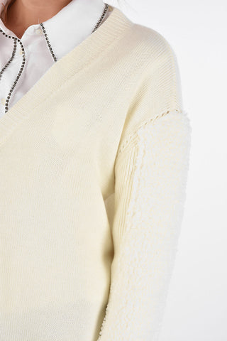 ARMANI EXCHANGE Faux Shearling Details V-Neck Sweater