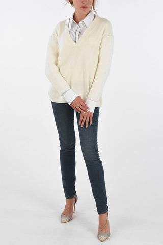 ARMANI EXCHANGE Faux Shearling Details V-Neck Sweater