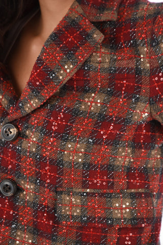 Lined Tartan Sequined Cropped Blazer