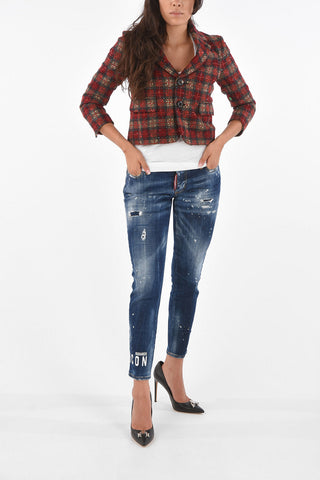 Lined Tartan Sequined Cropped Blazer