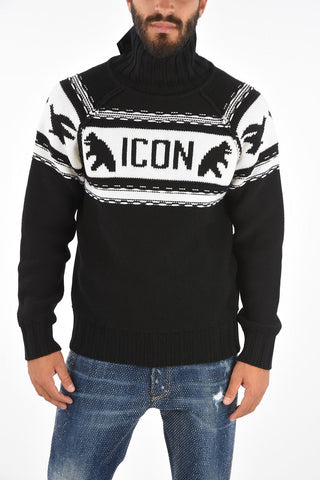 ICON Virgin Wool Crochet Turtle-Neck Sweater