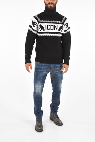 ICON Virgin Wool Crochet Turtle-Neck Sweater