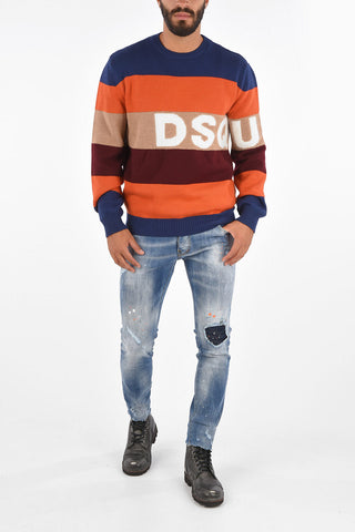 Striped Maxi Logo Crew-Neck Sweater