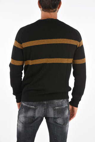 Wool Contrast Carved Sweater
