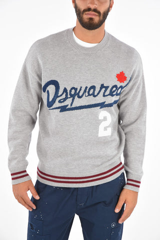 Pullover Girocollo con Logo Intarsiato